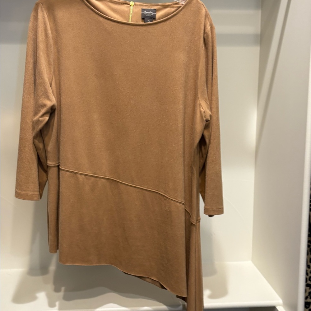 Chico's Travelers Light Brown Asymmetrical Women's Tunic Top- Size 2